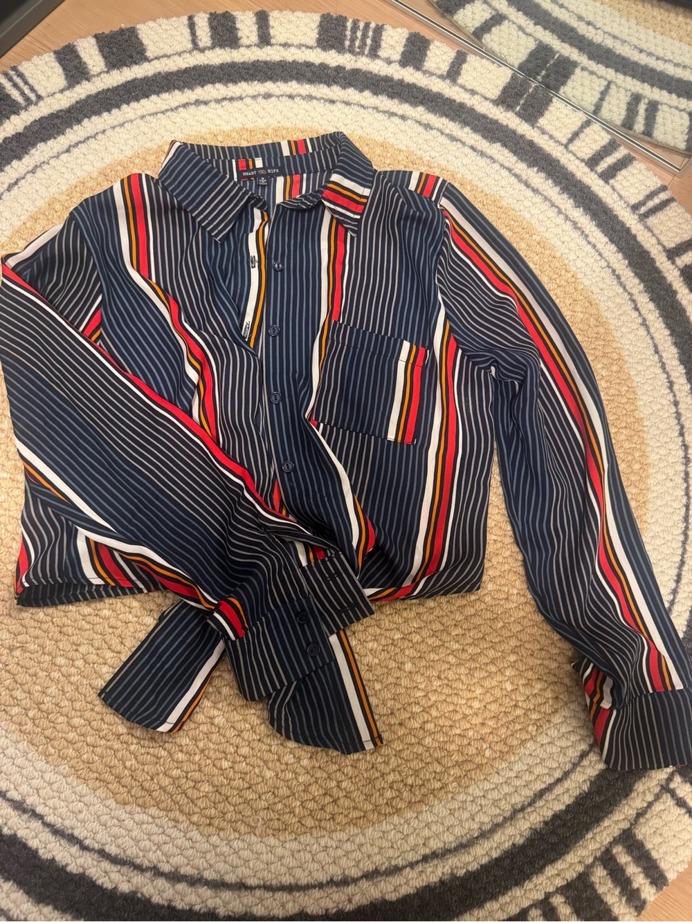 Heart Hips Navy Striped Shirt with Red & Yellow Accents